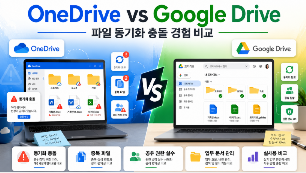 OneDrive vs Google Drive 파일 동기화 충돌 경험 비교
